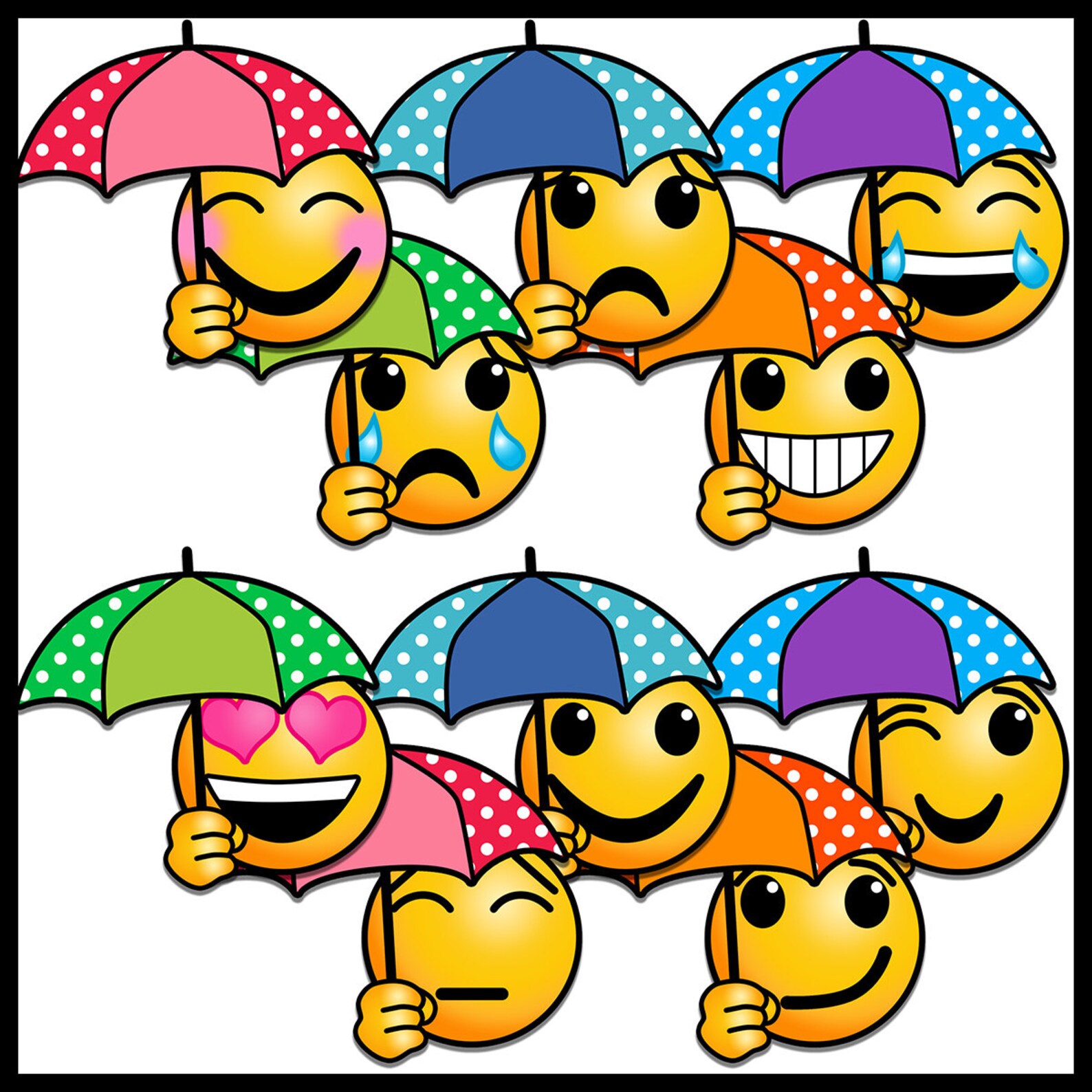 Rainy April Under Umbrellas Emoji Clip Art Emotions Clip Art Etsy