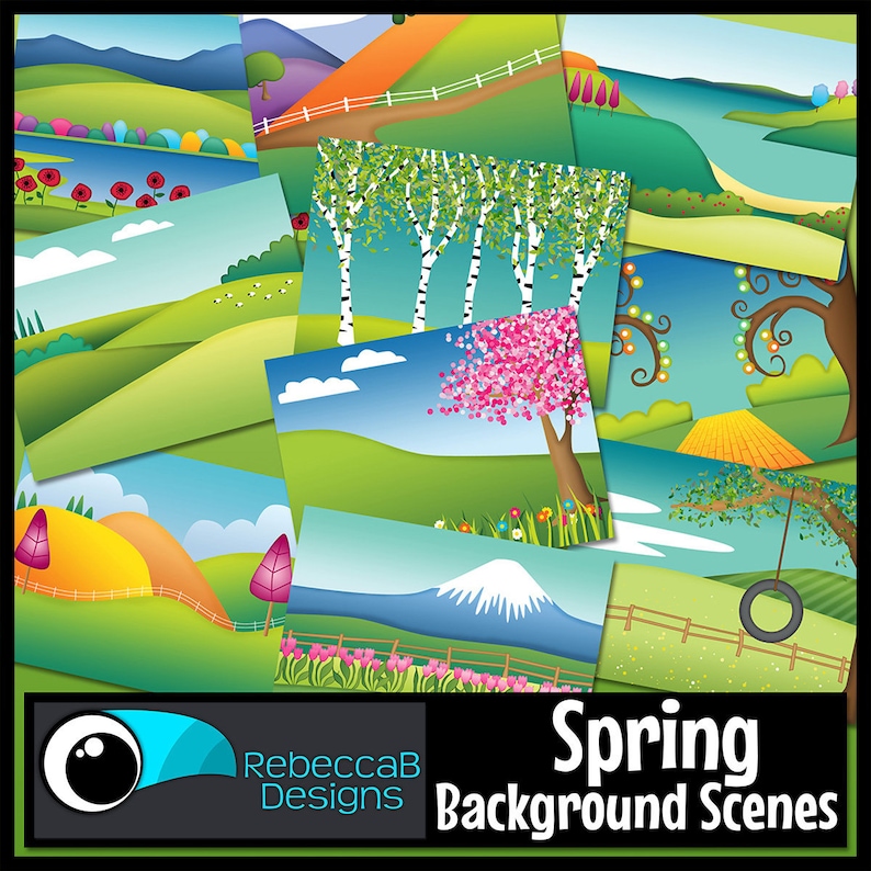 Spring Background Scenes Clip Art, Spring Landscape Clip Art, Spring ...