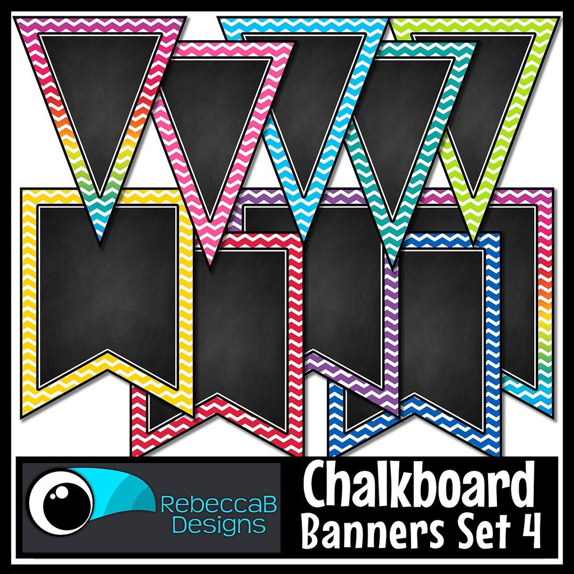 Chalkboard Bunting Pennant Banners Clip Art Set 4 Chalkboard Etsy