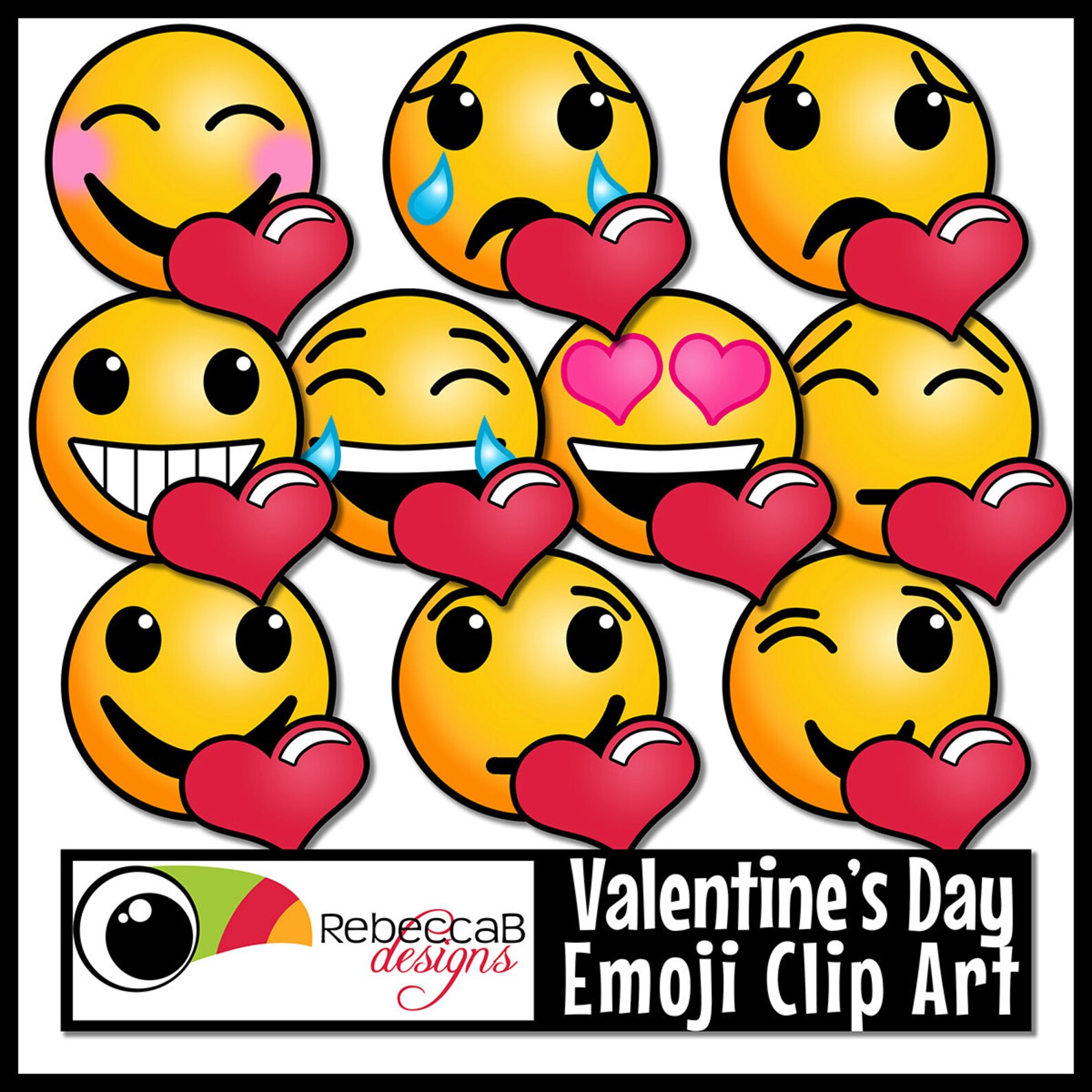 Valentine's Day Clip Art Emoji Faces Valentine Emoji Etsy