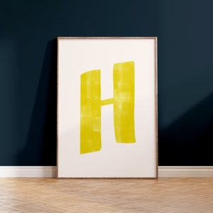Letter H Printable Wall Art | Monogram Initials | Modern Nursery Decor | Kids Alphabet Print | Printable Gift | Yellow Letter Poster