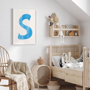 Letter S Printable Wall Art | Monogram Initials | Modern Nursery Decor | Kids Alphabet Print | Printable Gift | Blue Letter Poster