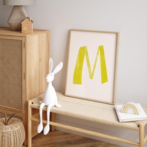 Letter M Printable Wall Art | Monogram Initials | Modern Nursery Decor | Kids Alphabet Print | Printable Gift | Yellow Letter Poster