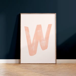 Buchstabe W druckbare Kunst | Monogramm Initialen | Modernes Kinderzimmer Dekor | Kinder Alphabet Druck | Druckbares Geschenk | Rosa Buchstaben Poster