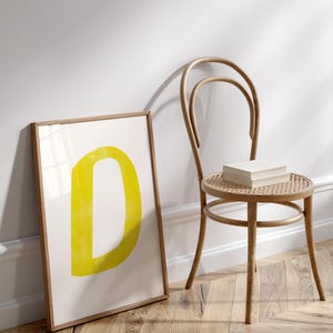 Arte de parede para impressão com a letra D | Iniciais do monograma | Decoração moderna para berçário | Impressão do alfabeto infantil | Presente para impressão | Pôster com letras amarelas