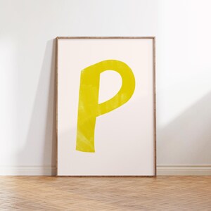 Letter P Printable Wall Art | Monogram Initials | Modern Nursery Decor | Kids Alphabet Print | Printable Gift | Yellow Letter Poster