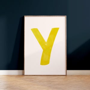Letter Y Printable Wall Art | Monogram Initials | Modern Nursery Decor | Kids Alphabet Print | Printable Gift | Yellow Letter Poster