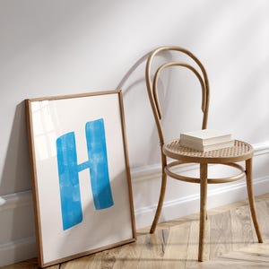 Letter H Printable Wall Art | Monogram Initials | Modern Nursery Decor | Kids Alphabet Print | Printable Gift | Blue Letter Poster