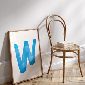 Letter W Printable Wall Art | Monogram Initials | Modern Nursery Decor | Kids Alphabet Print | Printable Gift | Blue Letter Poster