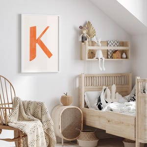 Letter K Printable Wall Art | Monogram Initials | Modern Nursery Decor | Kids Alphabet Print | Printable Gift | Red Letter Poster