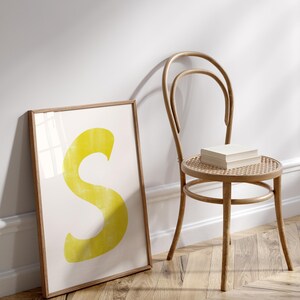Letter S Printable Wall Art | Monogram Initials | Modern Nursery Decor | Kids Alphabet Print | Printable Gift | Yellow Letter Poster