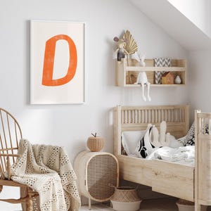 Letter D Printable Wall Art | Monogram Initials | Modern Nursery Decor | Kids Alphabet Print | Printable Gift | Red Letter Poster