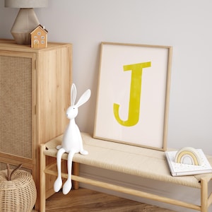 Letter J Printable Wall Art | Monogram Initials | Modern Nursery Decor | Kids Alphabet Print | Printable Gift | Yellow Letter Poster