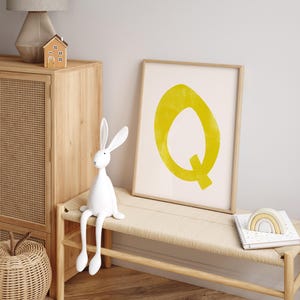 Letter Q Printable Wall Art | Monogram Initials | Modern Nursery Decor | Kids Alphabet Print | Printable Gift | Yellow Letter Poster