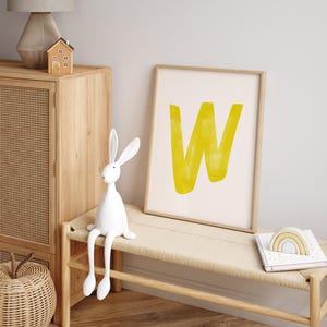Letter W Printable Wall Art | Monogram Initials | Modern Nursery Decor | Kids Alphabet Print | Printable Gift | Yellow Letter Poster