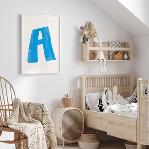 Letter A Printable Wall Art | Monogram Initials | Modern Nursery Decor | Kids Alphabet Print | Printable Gift | Blue Letter Poster