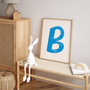 Letter B Printable Wall Art | Monogram Initials | Modern Nursery Decor | Kids Alphabet Print | Printable Gift | Blue Letter Poster