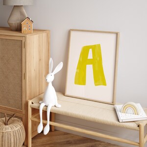 Letter A Printable Wall Art | Monogram Initials | Modern Nursery Decor | Kids Alphabet Print | Printable Gift | Yellow Letter Poster