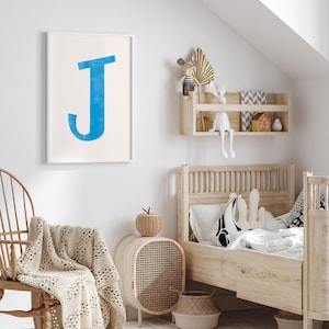 Letter J Printable Wall Art | Monogram Initials | Modern Nursery Decor | Kids Alphabet Print | Printable Gift | Blue Letter Poster