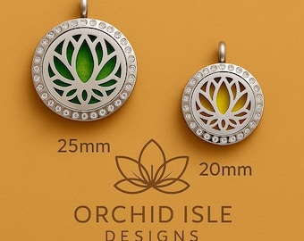 Lotus Aromatherapy Necklace – Essential Oil Diffuser Pendant 20mm or 25mm – Stainless Steel Locket with Felt Pads – Aromatherapy Jewelry Gif
