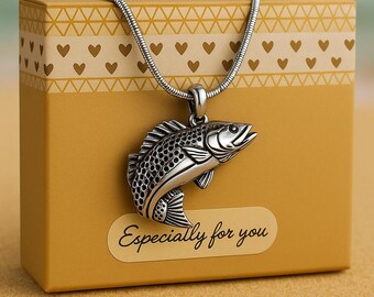 Dad Cremation Urn Necklace, Fishing Urn Jewelry, For Ashes, Memorial Gift