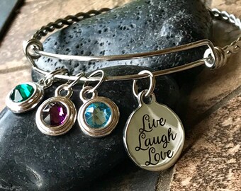 Personalized Gift Birthstone Bangle Charm Bracelet
