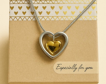 Open Heart Urn Necklace – Two-Tone Ashes Pendant, Memorial Keepsake Cremation Jewelry, Stainless Steel Heart Urn for Loved One’s Ashes