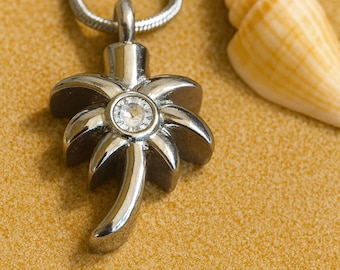 Collier funéraire palmier | Collier Cendres commémoratif | Souvenir en acier inoxydable de qualité marine | Cadeau de sympathie pour un décès