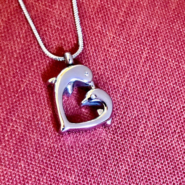 FCZDQ Double Dolphin Cremation Urn Necklace - Stainless Steel Memorial Keepsake Pendant For Ashes