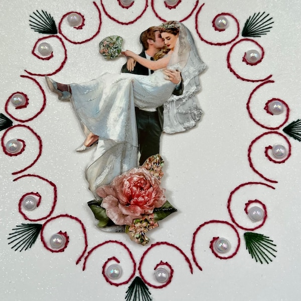 Handgemachte Fadengrafik Hochzeitskarte