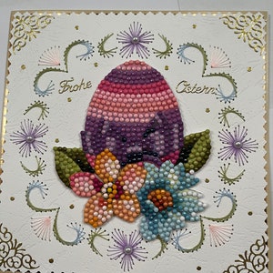 Carte de Pâques graphique en fil fait main et peinture diamant