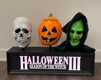Halloween 3 light up mask stand 3 mask display (masks NOT included) Bright led from logo can change any color and modes via app or remote