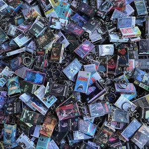VHS inspired Mini Keychain charms Action Genre Titles!