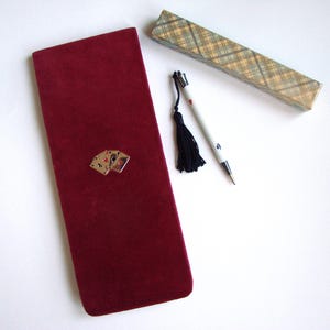 Juego de cuaderno y portaminas Bridge vintage, cuaderno con tapa de terciopelo rojo, fabricado en Italia, años 60