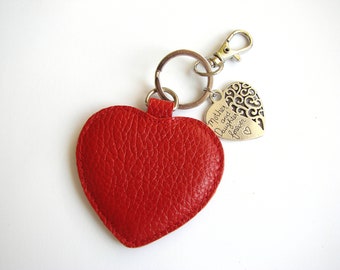 Leather Keychain, Red Leather Heart, Mother and Daughter Forever, Mother's Day Gift, Key Chain for Mom, Key Fob for Daughter