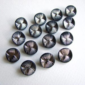 Botões de vidro checos vintage dos anos 70, 15 peças, botões pretos opacos com acabamento metalizado, redondos de 13 mm, feitos na Tchecoslováquia