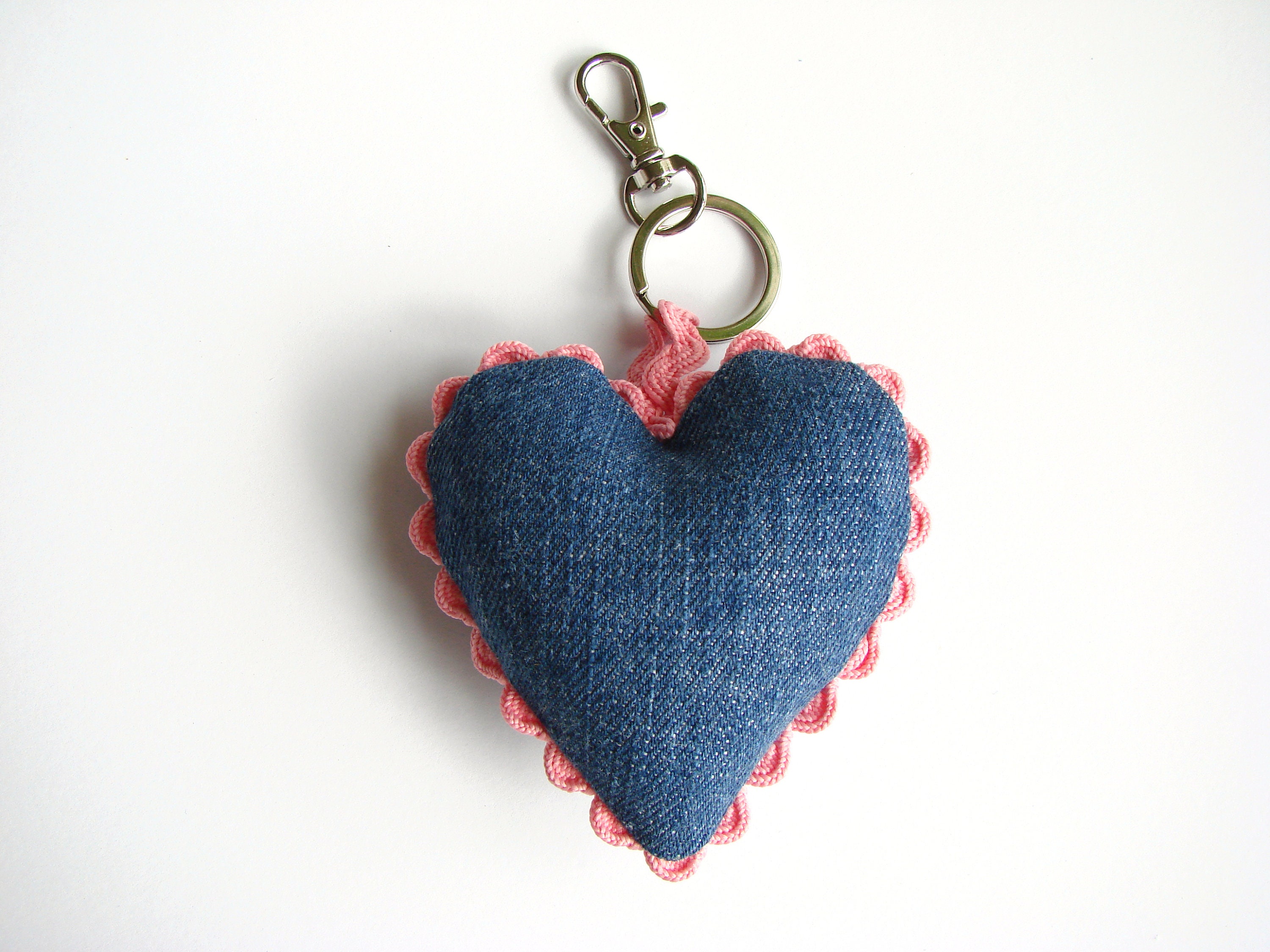 Denim Heart Keychain, Key Fob, Keyring, Key Chain, Valentine's Day