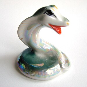 Vintage 70s Ceramic Snake Figurine, Cobra, Ring Dish, Ukrainian Hand-painted Glazed Pottery, Made in USSR, Rustic, Cottage Chic Decor
