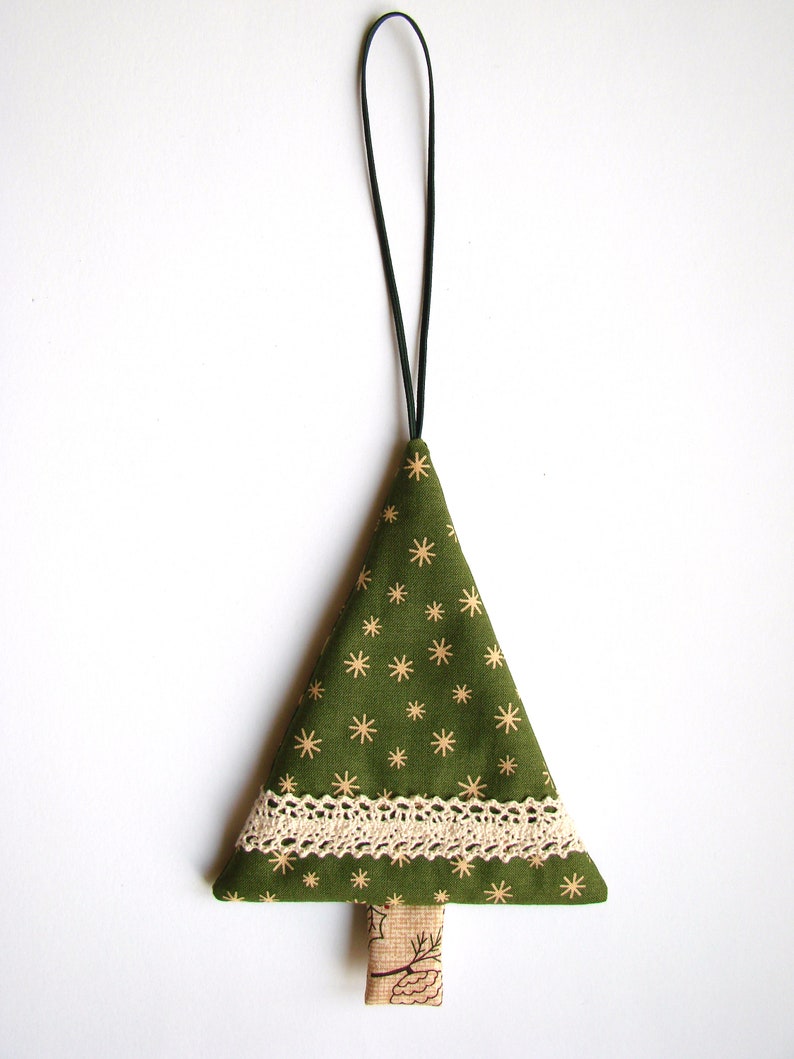 Hanging Fabric Christmas Tree Ornaments, Set of 3, Party Favors, Rustic ...