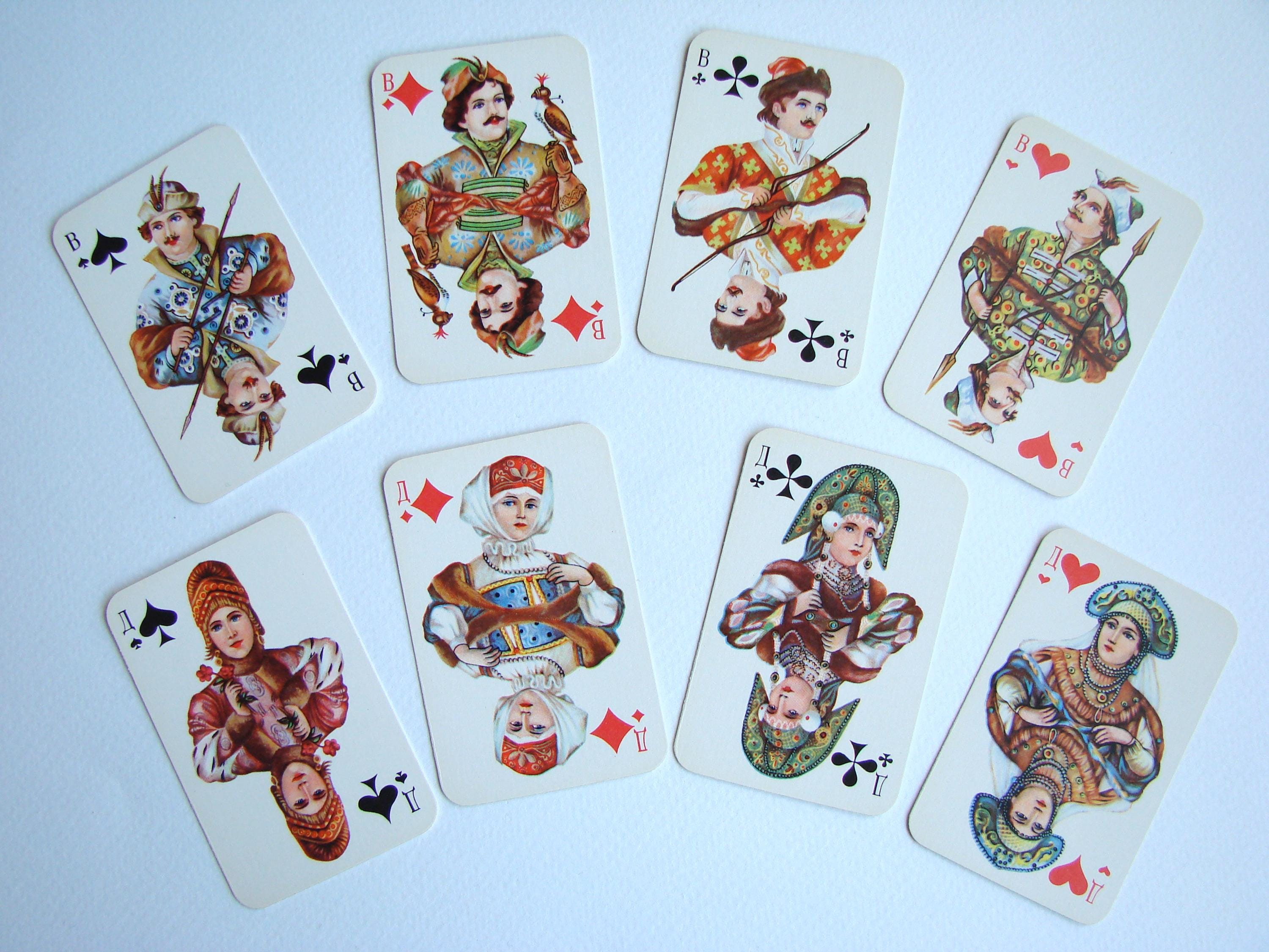 Vintage 80s Patience Playing Cards, Russian Style, Soviet Cards 
