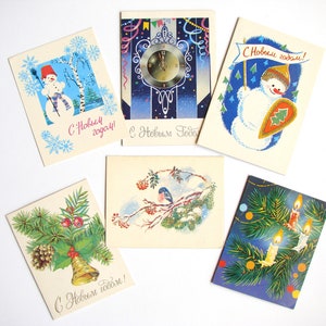 Vintage 80s Soviet Postcard, Christmas, Mini Postcard, Set of 6, Unsigned, Collectible Greeting Card, Holiday, Happy New Year, Made in USSR