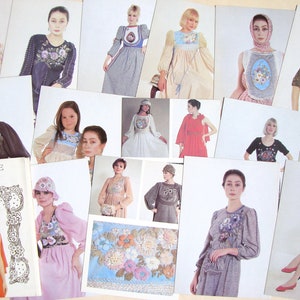 cartes postales de mode soviétique vintage des années 80, ensemble de 18, broderie russe vintage, style campagnard, papier éphémère, collection, imprimé en URSS