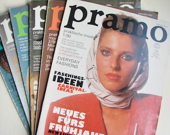 Set of 6 vintage East Germany fashion magazine Pramo 1990 with sewing patterns. Printed in GDR