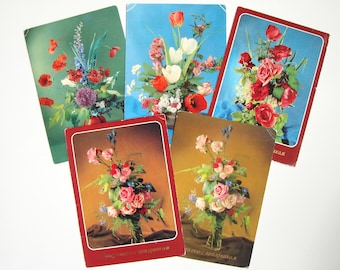 Vintage 80s East Germany Postcard, Set of 5, Floral Greeting Card, Flowers, Rose, Unsigned, Unposted, Paper ephemera, Made in GDR