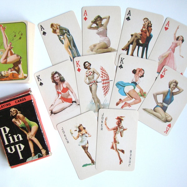 Vintage Pin-Up Playing Cards, Deck of 54 Cards, Collectible, Paper Ephemera, Made in India