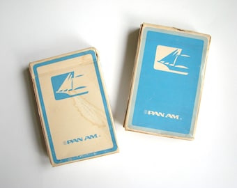 Set of 2 pcs vintage Pan American World Airways playing cards, Blue and white, Deck of 54 cards, Made in U.S.A.