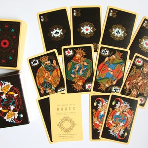 Vintage Spielkarten 90er Jahre, Palekh, russischer Stil, Russisches Kartenspiel, Rotes Kartenspiel, Schwarzes Kartenspiel, Made in USSR