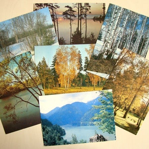 Cartão postal soviético vintage dos anos 80, 7 peças, cartão postal colecionável, paisagem russa, inverno, outono, não assinado, não utilizado, feito na URSS
