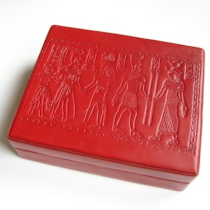 Boîte en cuir vintage pour cartes à jouer à deux étages, fait main égyptienne, boîte en bois, fabriquée en Egypte