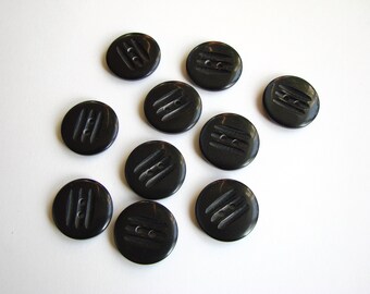 Vintage 80s black moonglow plastic buttons, Set of 10, Round buttons 23 mm, 7/8 inch, Made in East Germany, GDR